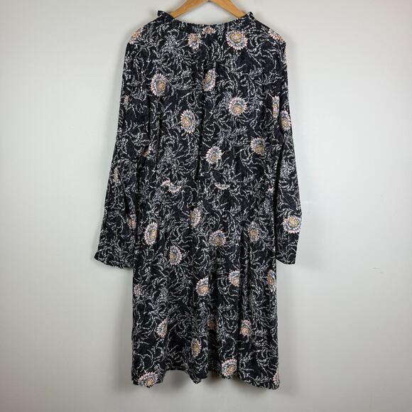 Loft Plus Floral Dress Womens 18 Black Multi Tie Neck Elastic Waist Cottage Boho - Picture 3 of 7